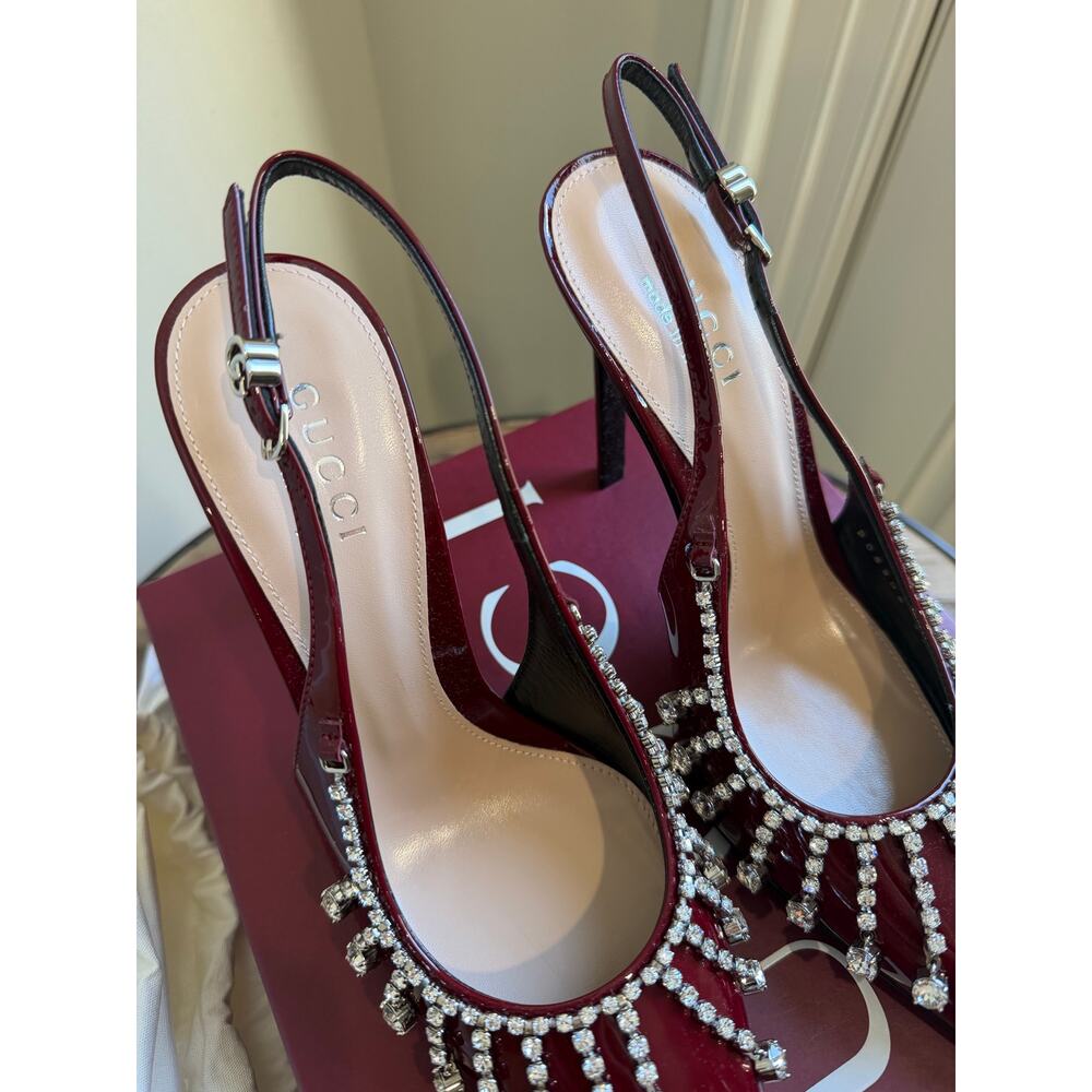 Gucci Guinevere Crystal Leather Slingback Stiletto Pumps NWT 37.5 - Picture 6 of 11